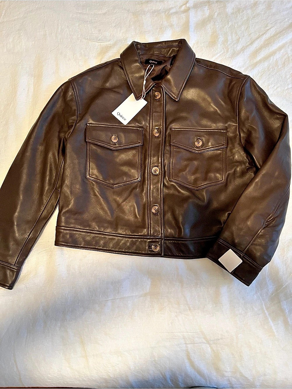 Quince 100% Leather Cropped Jacket Leather Cropped Jacket in Brown Size Medium
